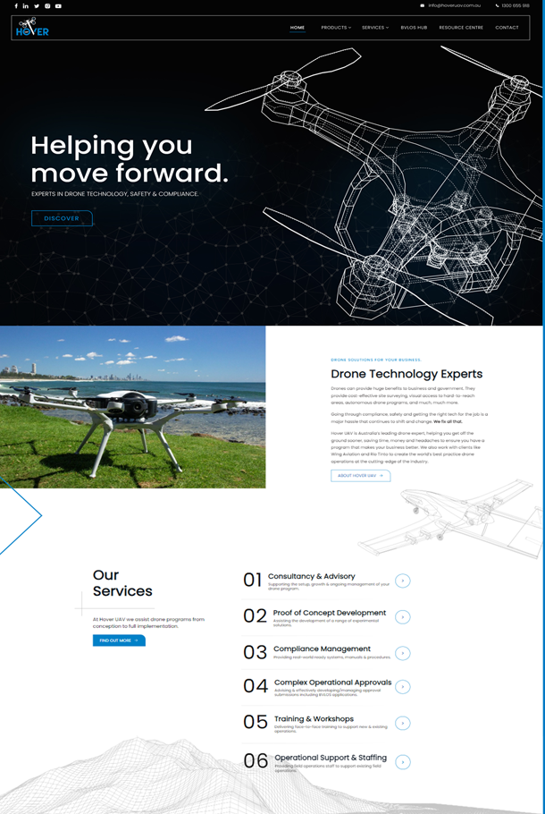 HOVER UAV home-page mock-up design.