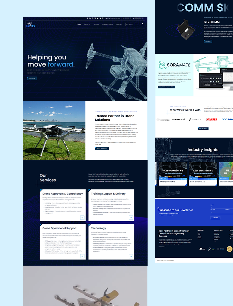 Hover UAV website: high-tech design with bespoke animations