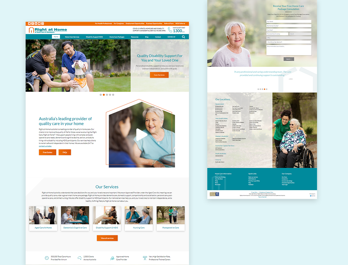 Right at Home franchise website with team management portals