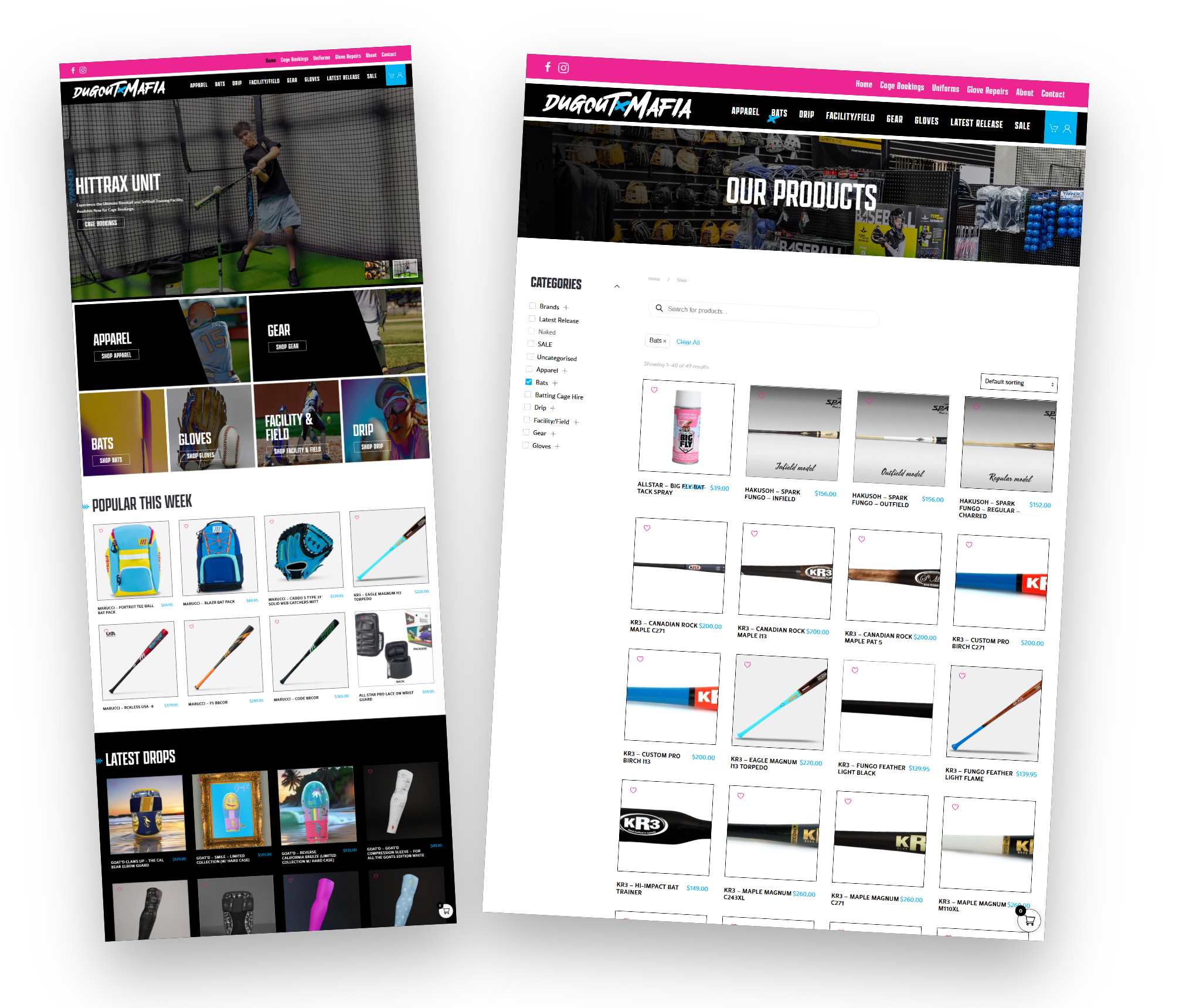 Dugout Mafia Sports homepage and shop pages designed by iSonic Digital