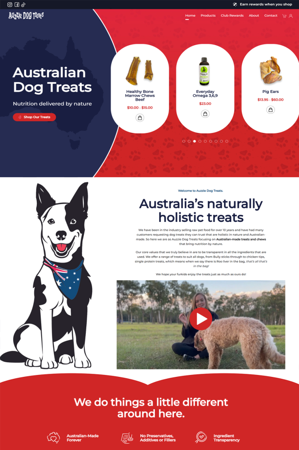 auzzie dog treats website mock-up. 