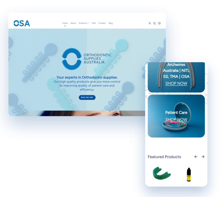 Orthodontic Supplies Australia Shopify website on desktop and mobile