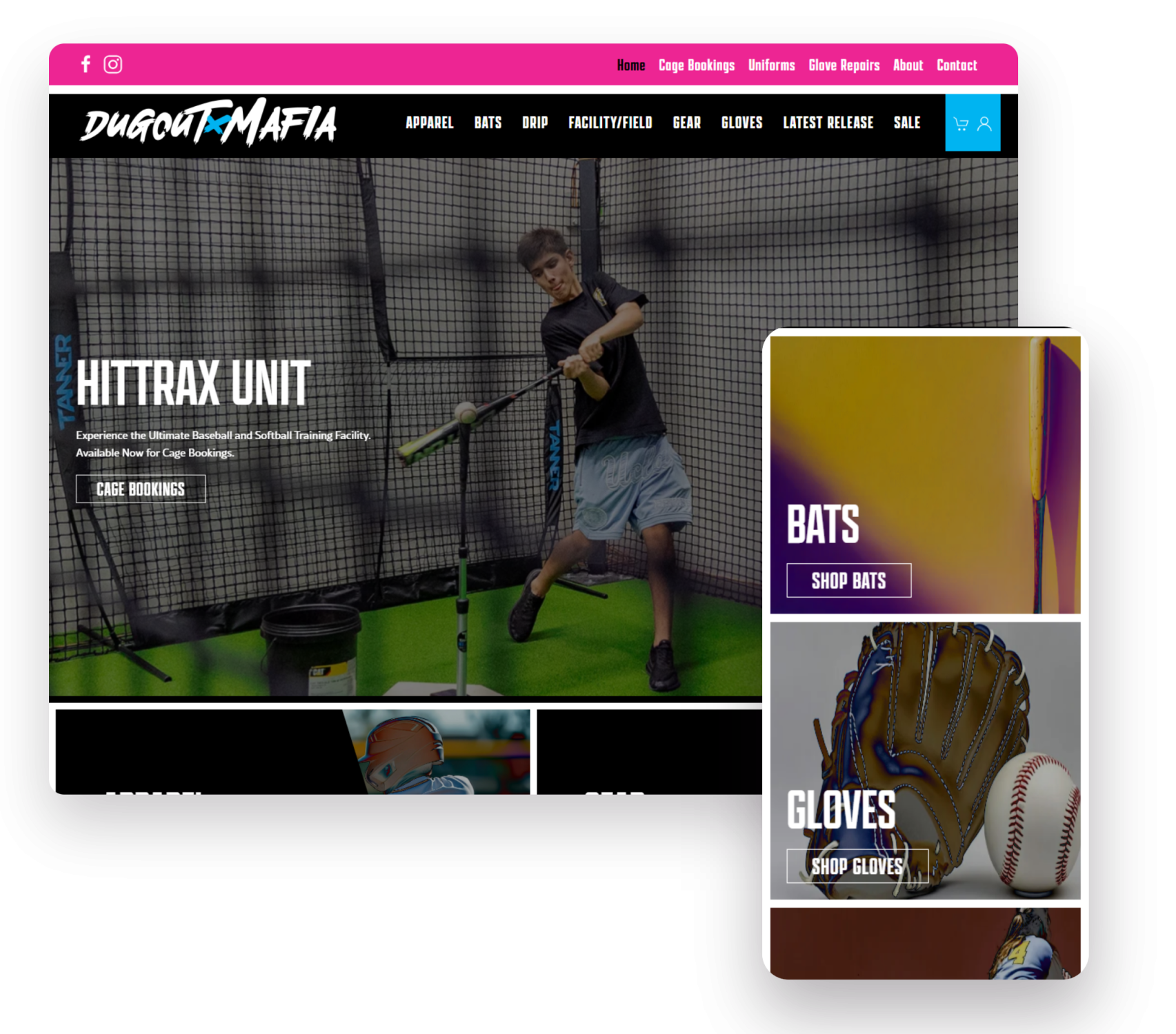 Dugout Mafia Sports WordPress eCommerce website on desktop and mobile