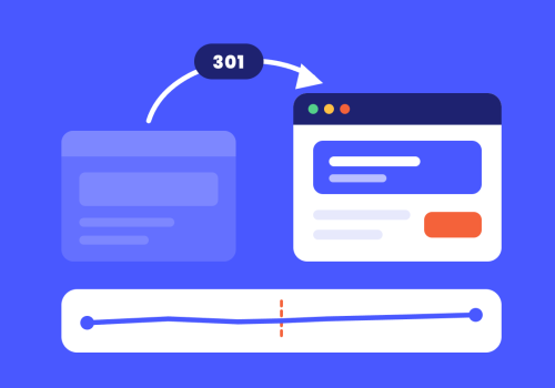 Illustration of an old website redirecting with a 301 to a new website above a steady rankings line, for keeping Google rankings through a website redesign