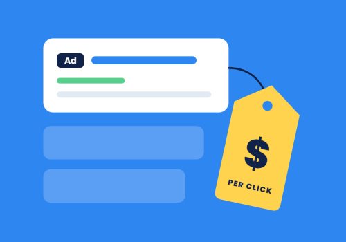 Illustration of a search ad with a price tag reading per click, for what Google Ads costs in Australia